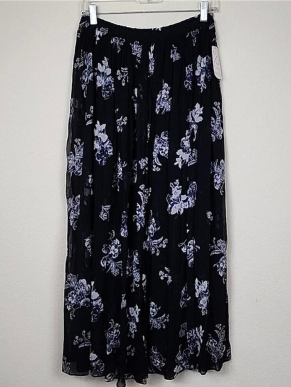 Free People Black Sheer Printed Floral Skirt